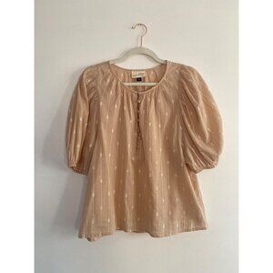 Universal Thread Women’s Size M Beige Embroidered Puff Sleeve Cottage Core Top